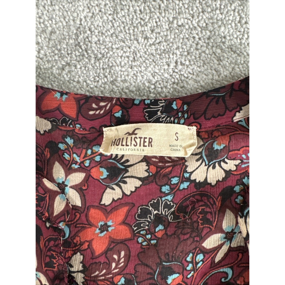 Hollister‎ Y2K Babydoll Sheer Top Small Burgundy Bc Floral Boho Peasant Festival - Picture 2 of 9